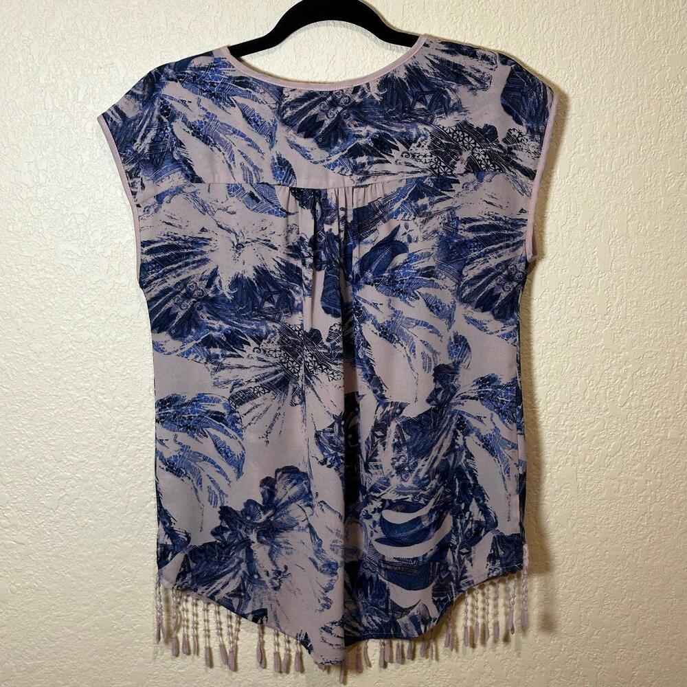 RED Saks Fifth Avenue nude‎ floral sheer fringe top size S - Picture 7 of 9
